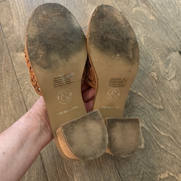 Treasure & Bond Caroline Brown Lattice Woven Slip On Sandals Heels Size 7.5 - Picture 6 of 8